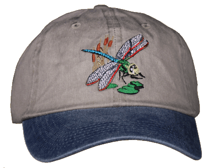 Dragonfly Pond Embroidered Cap - Khaki/Blue