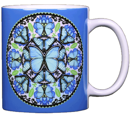 Morpho Butterfly Circle Ceramic Mug - Back